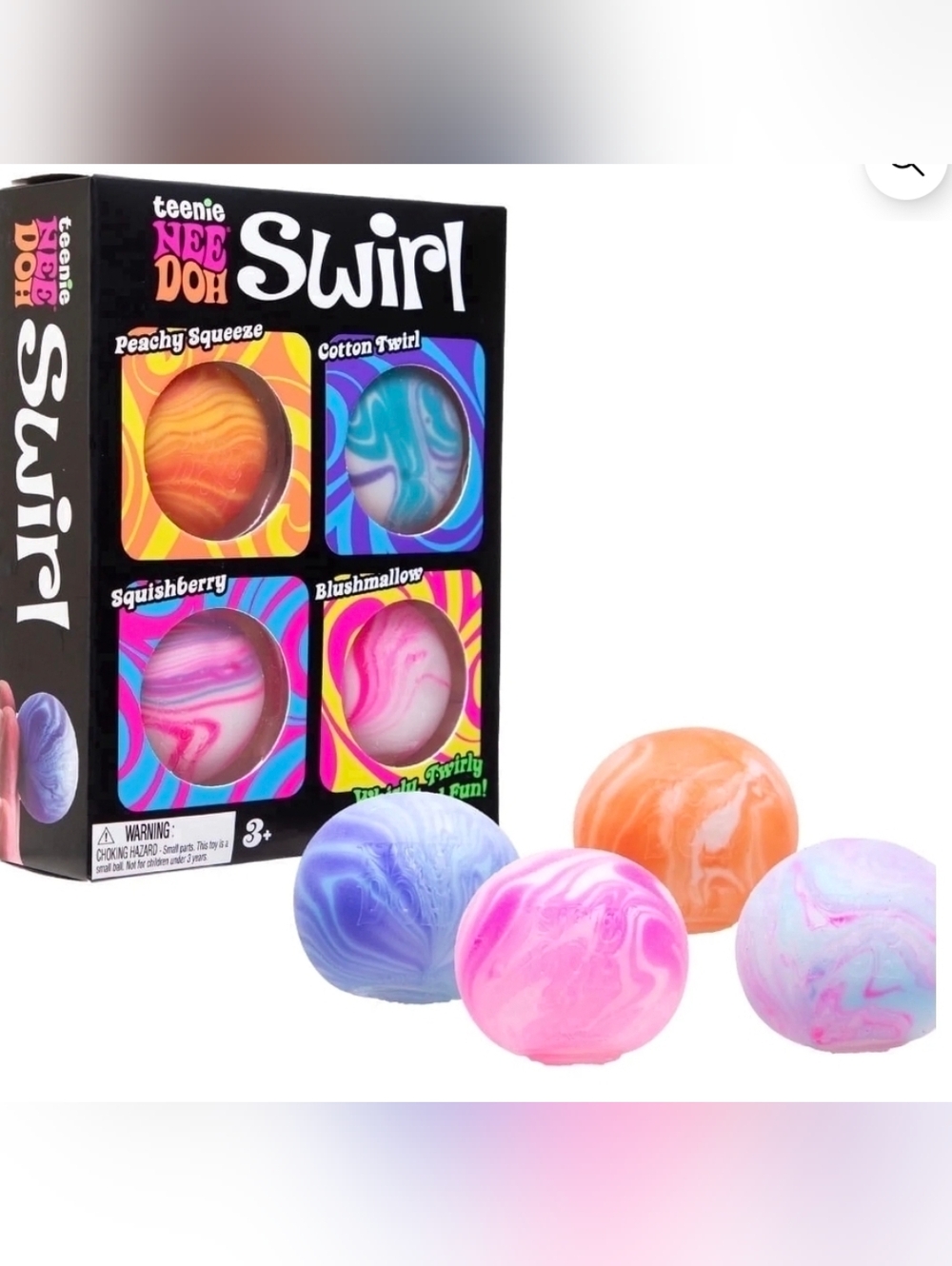 NeeDoh Teenie Swirl 4-pack, Nee Doh Mini Squishy Stress Balls, Set Of Four